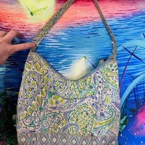 Vera Bradley Quilted Floral Shoulder Bag Blue Green